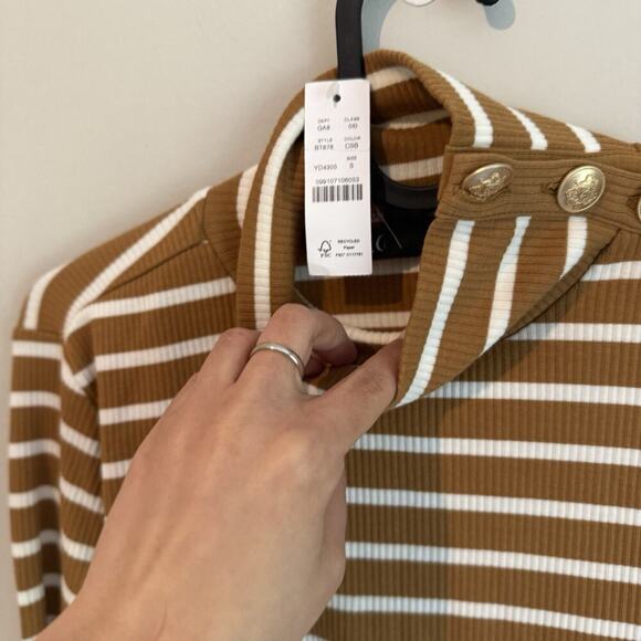 J. Crew Vintage Rib Turtleneck Gold Buttons Striped Preppy Small NWT 1915 - Picture 6 of 11